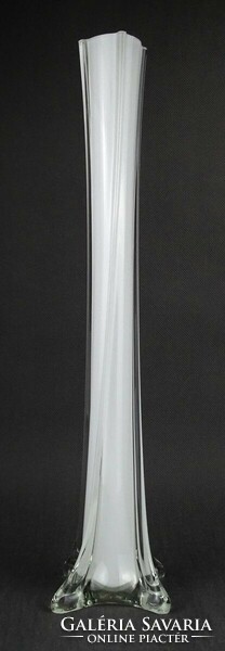 1O979 Nagyméretű mid century fehér üveg váza szálváza 40 cm