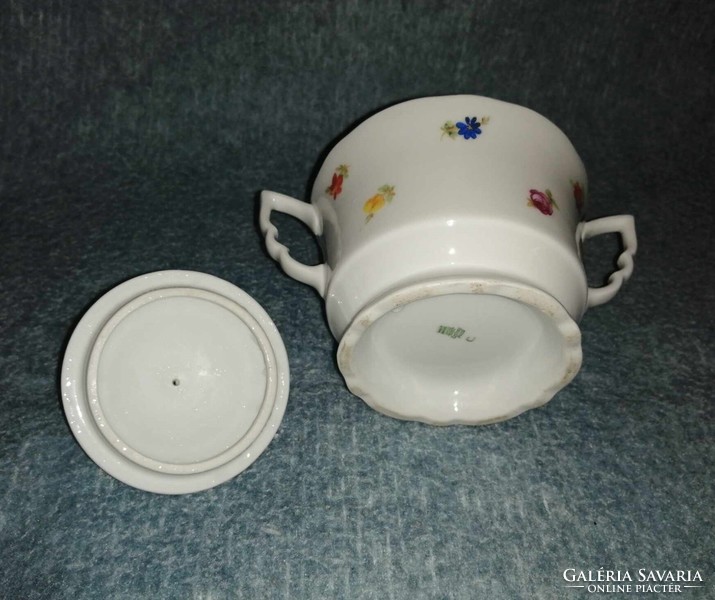 Zsolnay porcelain sugar bowl with leprechaun ears, small flower pattern (a2)