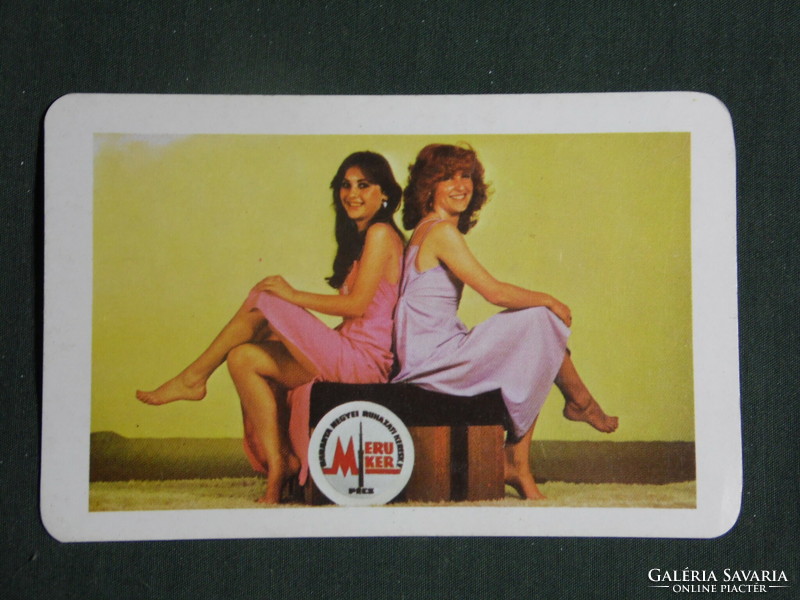 Card calendar, Pécs, Meruker Mecsek store, erotic female model, 1982
