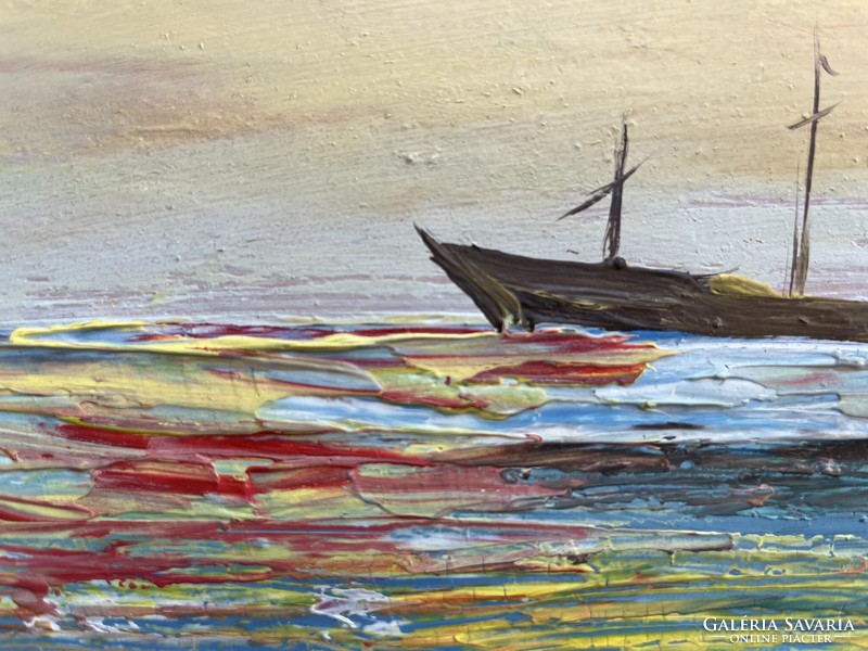 Szignózott olaj festmény, tenger tájkép