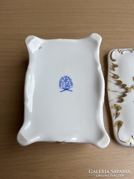 Herendi Viktória Mintás Dúsan Aranyozott Lábas Porcelán Bonbonier A57