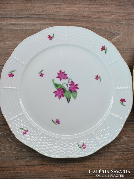 Herend porcelain plates with flower patterns, 2 pcs. with antique stamp