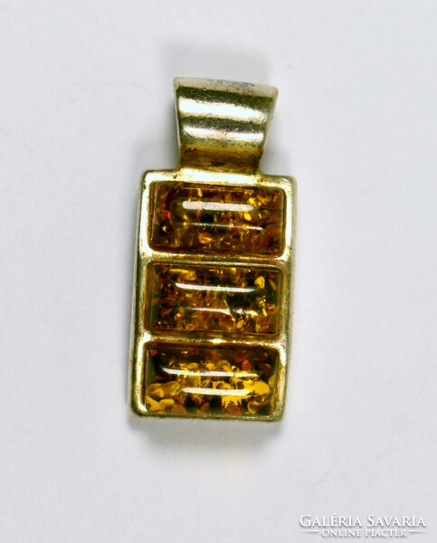 Art deco silver pendant with amber stones