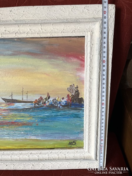 Signed oil painting, sea landscape
