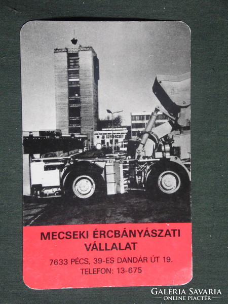 Card calendar, Mecsek ore mining company, newspaper, mining machine, Pécs, 1982