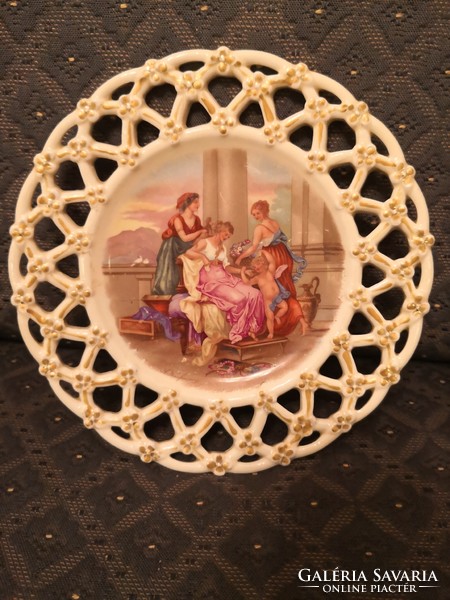 Antique zsolnay faience decorative plate with openwork edge - early period