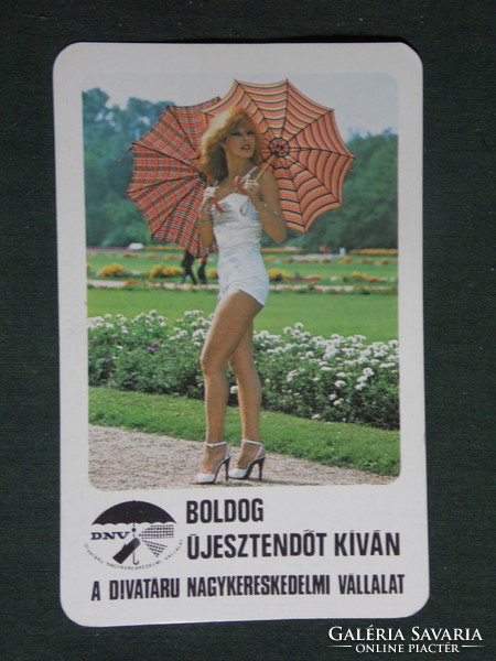 Card calendar, dnv fashion goods company, erotic female model, 1982