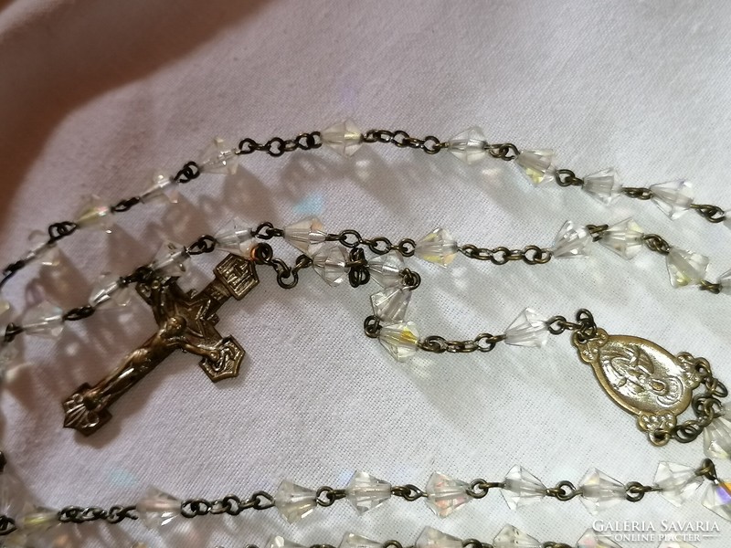 Old, acting, aurora borealis crystal rosary, with beautiful cross, reader. 13.