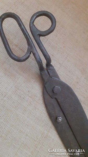 Antique rare large unique hand forged iron primitive carpet cutting scissors