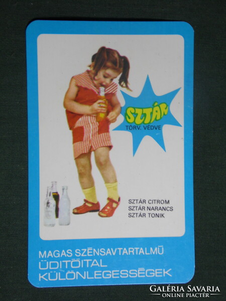 Card calendar, star soft drinks, Budapest spirits company, little girl model, 1979