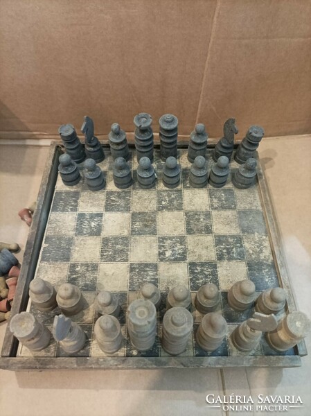 Wooden chess set, old, flawless, size 35 x 35 cm.