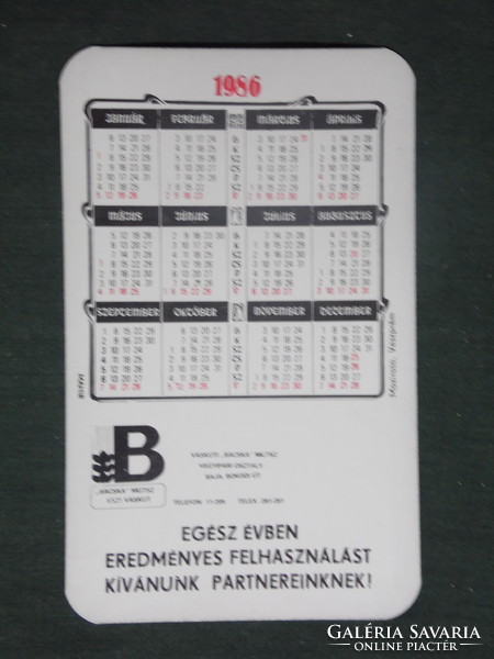 Card calendar, báska mgtsz vaskút, seed, 1986