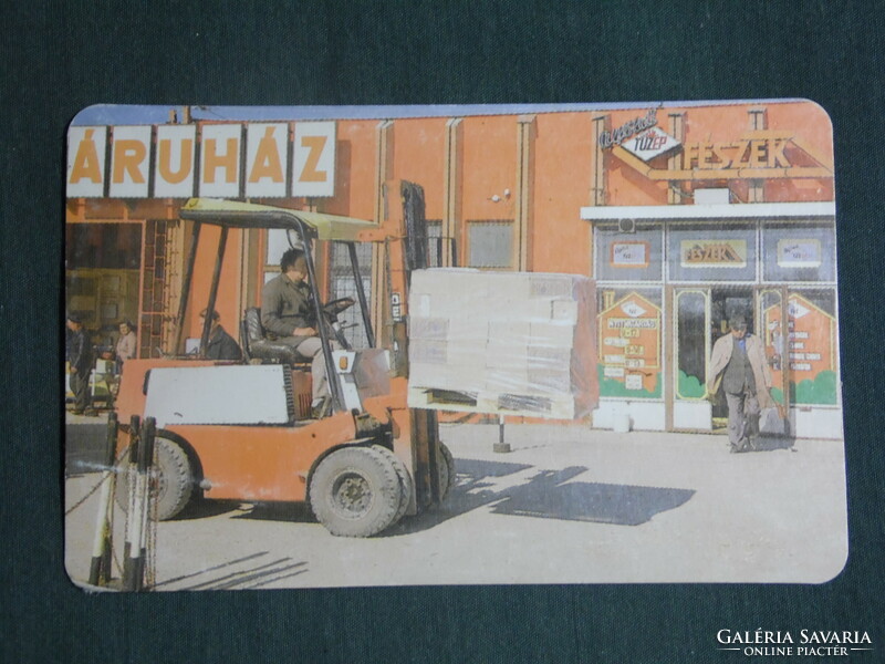 Card calendar, Szeged, fészek store, tüzep, forklift, 1988