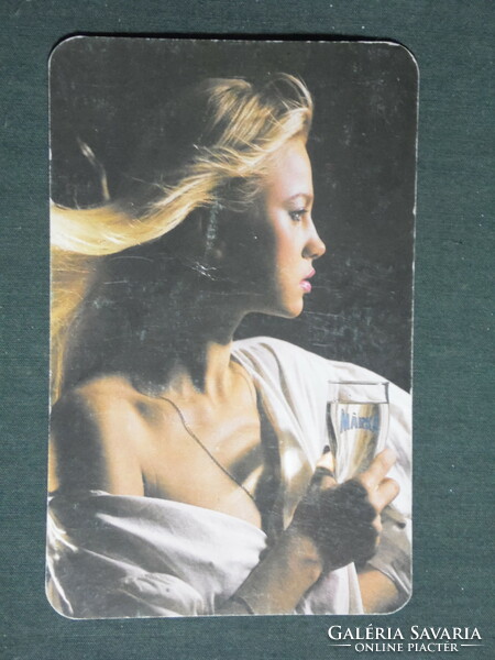 Card calendar, soft drink brand, wine farm combine, light, erotic female model, 1983