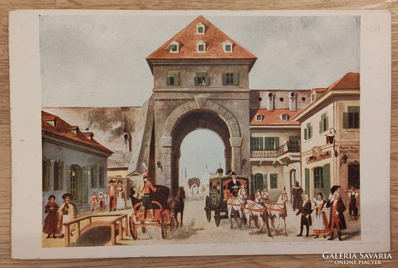 Pest korabeli városfalát és a Hatvani kaput ábrázoló képeslap