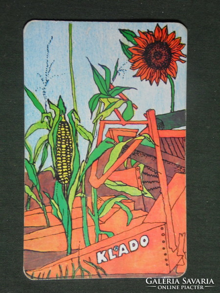 Card calendar, Békéscsaba field machine, klado harvesting adapters, graphic designer, combine harvester, 1983