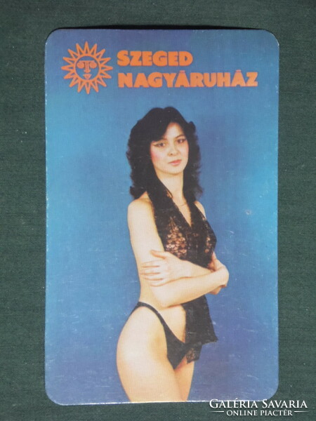 Kártyanaptár, Szeged nagyáruház,erotikus női akt modell, 1985