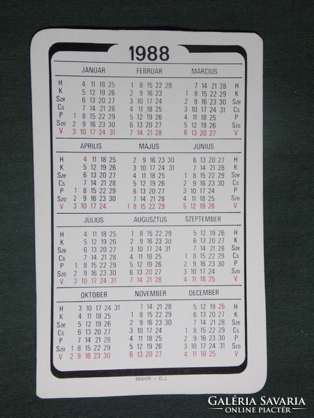 Card calendar, máv railway, accident prevention, rail railway construction assembly, 1988