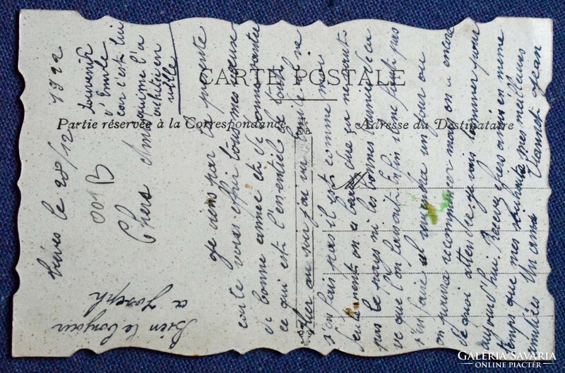 Régi eredeti dekupázs üdvözlő képeslap - ragasztott rózsa  1922ből