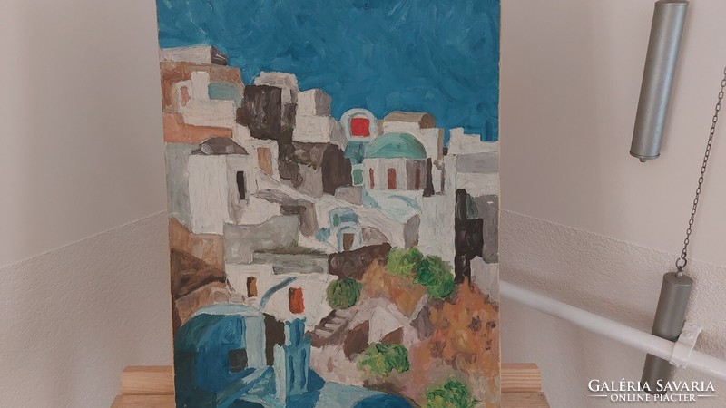 (K) Mediterrán házak festmény 48x36 cm kerettel