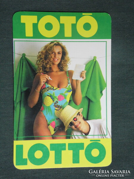Kártyanaptár, Totó Lottó szerencsejáték ,erotikus női modell, 1991