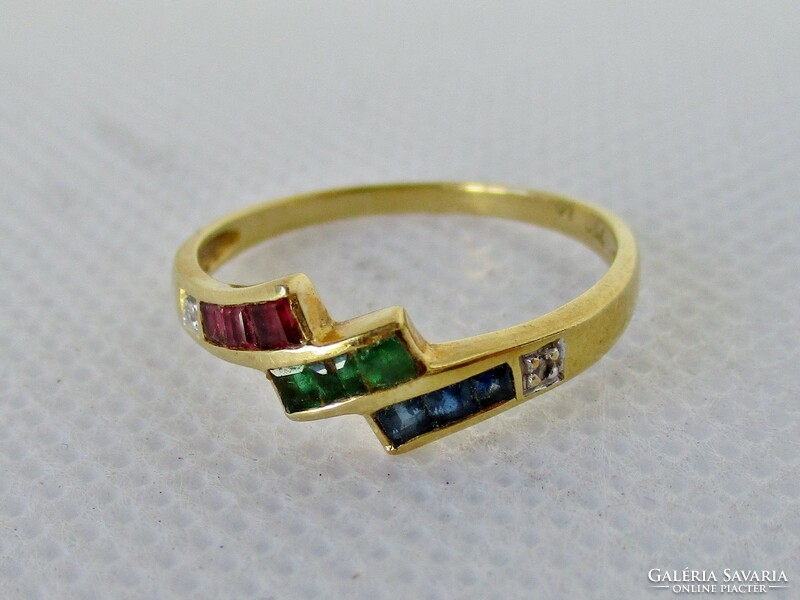 Szépséges 18kt arany gyűrű rubin, smaragd, zafír és gyémánt kövekkel