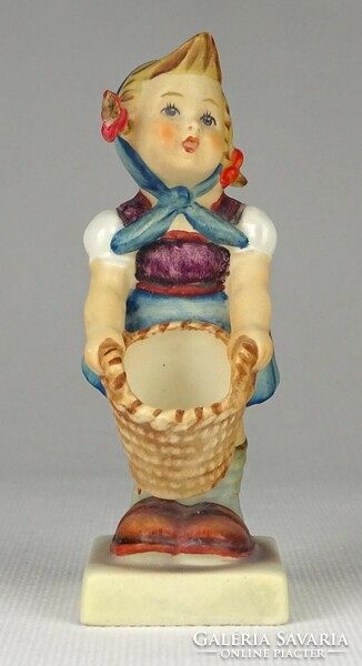 1P013 old hummel porcelain little girl with a basket 10 cm