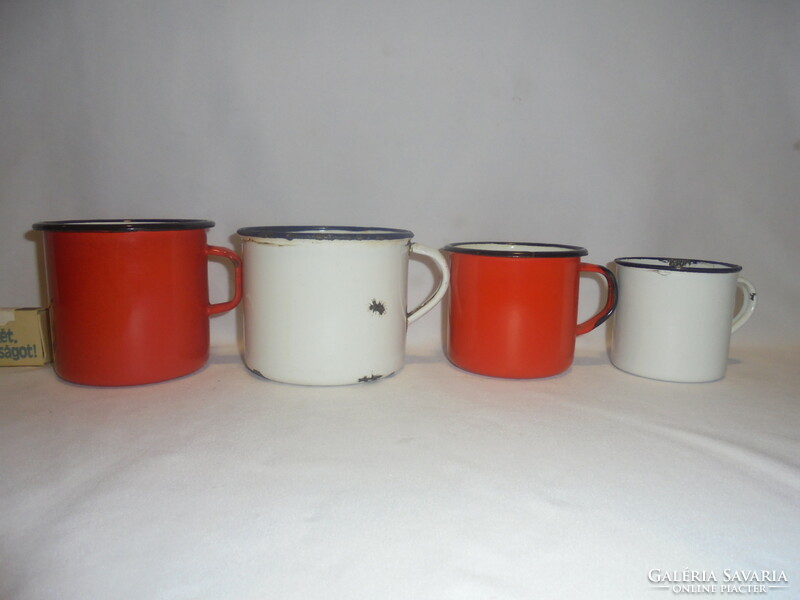 Four old, retro enamel mugs - together - for folk, peasant decoration