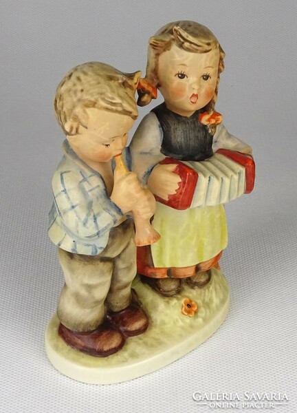 1P015 old hummel girl with accordion and boy musician duo with flute