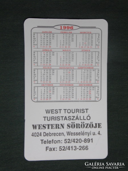 Kártyanaptár, Western söröző Debrecen, 1996