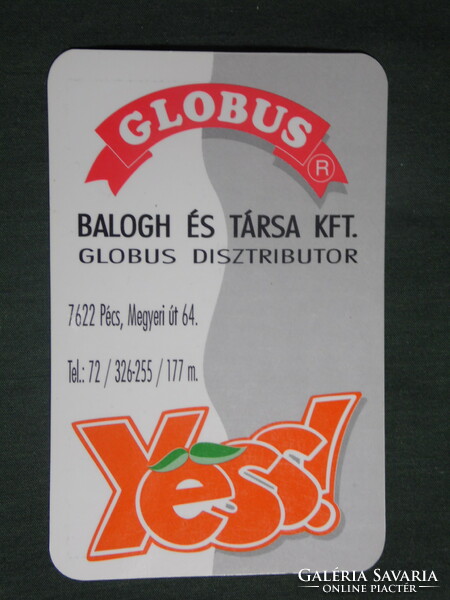Kártyanaptár,Balog élelmiszer ker. Pécs, Globus, 1996