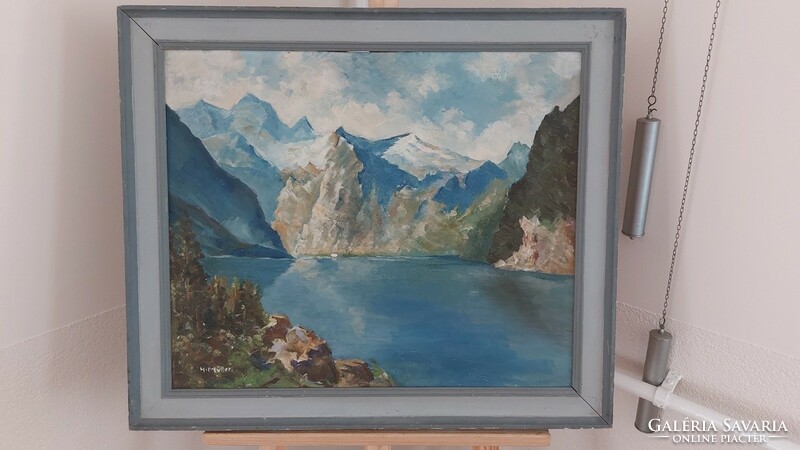 (K) h- müller's beautiful alpine painting with frame 72x59 cm