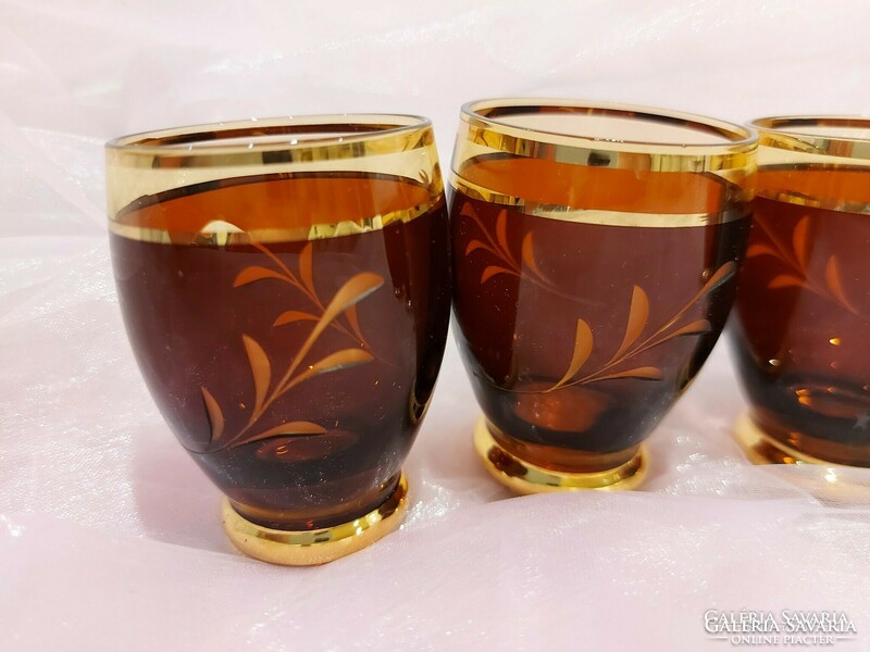 Retro liqueur glass, decorated with brown gold, 5 pcs