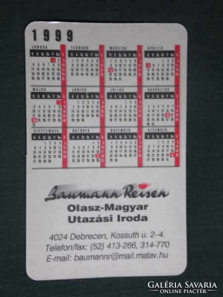 Card calendar, Italian-Hungarian travel agency, Debrecen, graphic advertising poster anno, 1999
