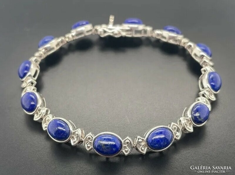 Fabulous Lapis Lazuli Gemstone Bracelet, 925 Sterling Silver - New