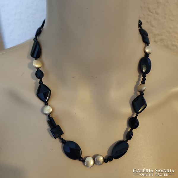 Gold-plated silver onyx necklace 49.5cm
