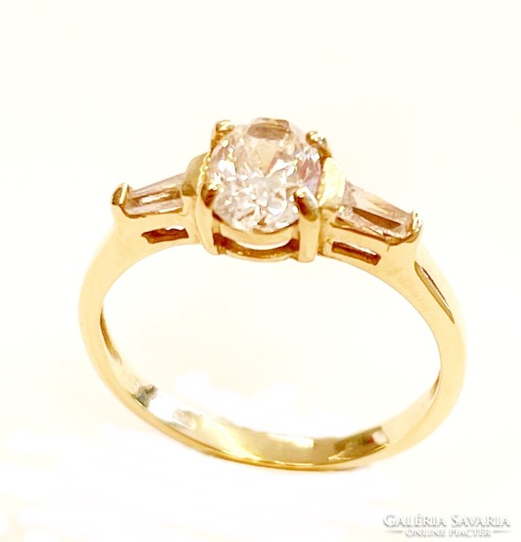 Spinell köves sárga arany női gyűrű 52M
