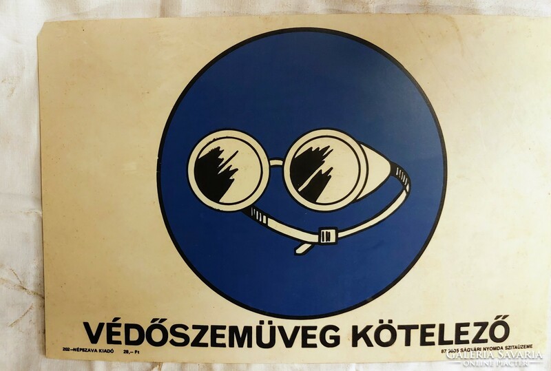 Védőszemüveg kötelező - munkavédelmi karton tábla - Népszava kiadó