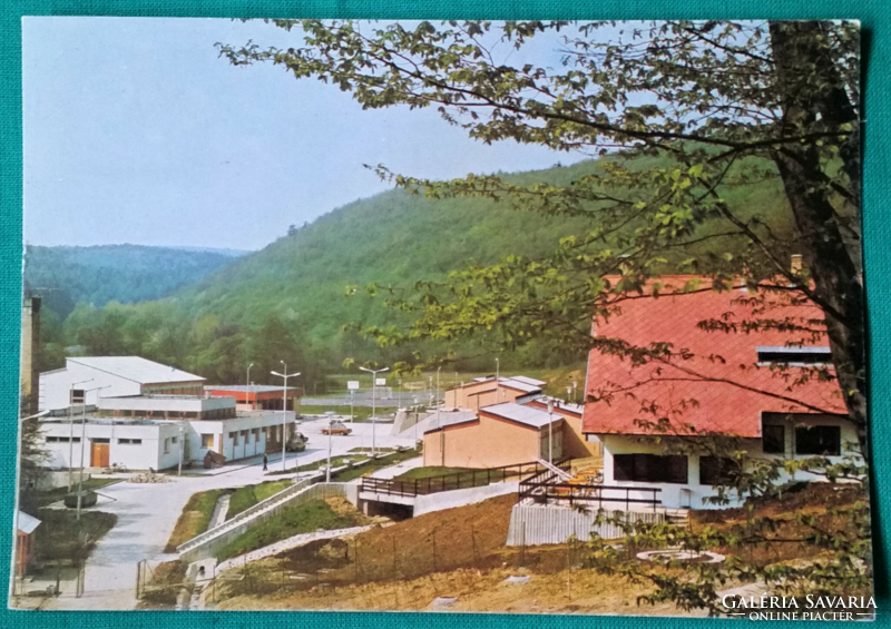 Brennbergbánya tájkép, Brennberg-völgy, Nagy Jenő Úttörőtábor, futott képeslap, 1982