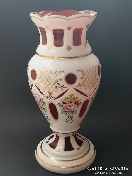 Czech large double-walled, überfang Biedermeier glass vase, 32 cm