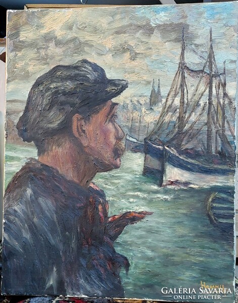 Hajós kapitány festmény az 1930/40es évekből Henry aláírással