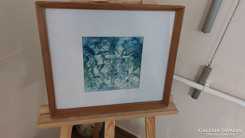 (K) abstract, abstract special etching with frame 43x37 cm