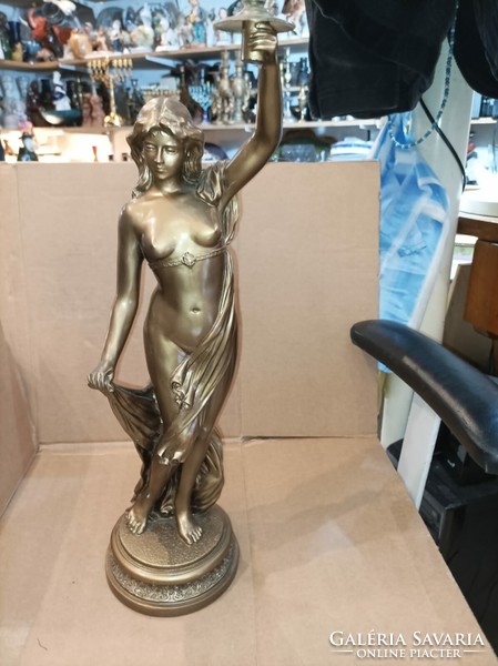 Candle holder made of bronzed metal, Art Nouveau, height 40 cm.