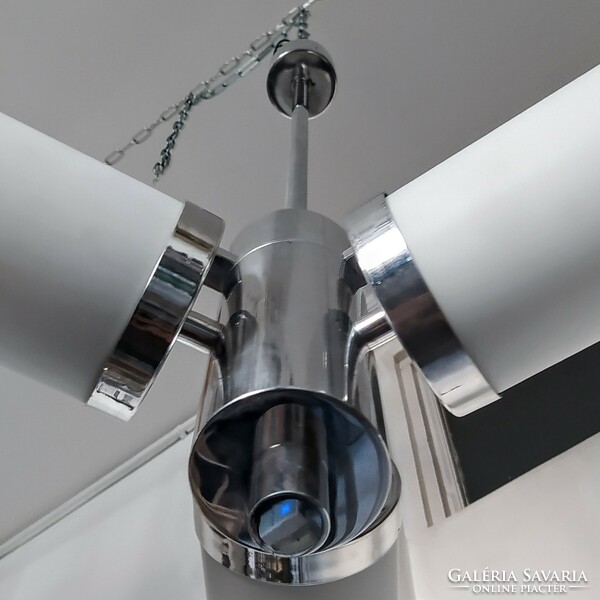 Bauhaus - Art deco - Streamline 3 égős csillár felújítva - tejüveg csőbúrák