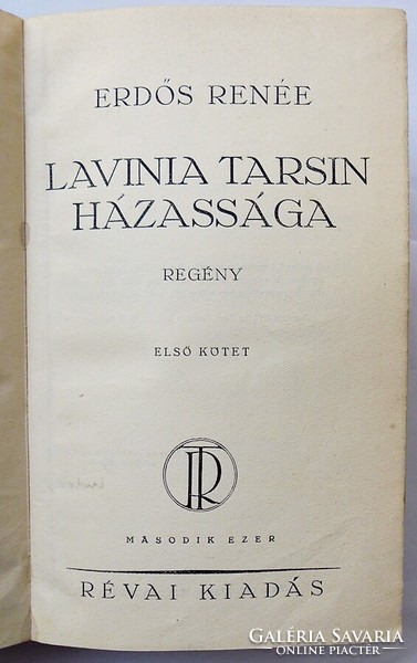 Erdős Renée: Lavinia Tarsin házassága I-II. Szerző aláírásával (1927)