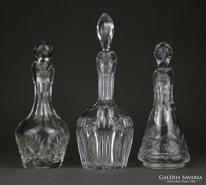 1P112 old small vinegar and oil crystal offering with pouring plug 3 pieces