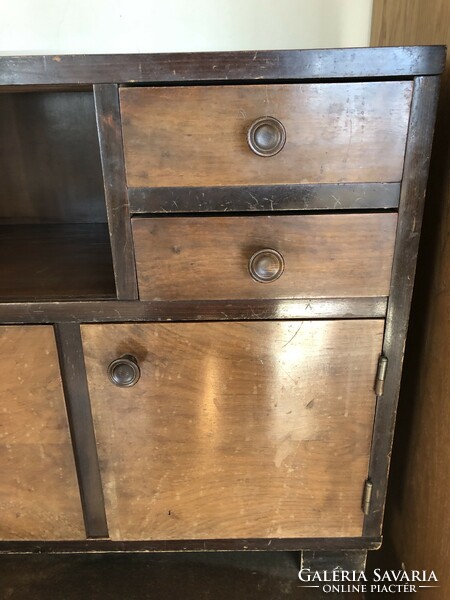 Small brown old retro wooden cabinet with 2 drawers