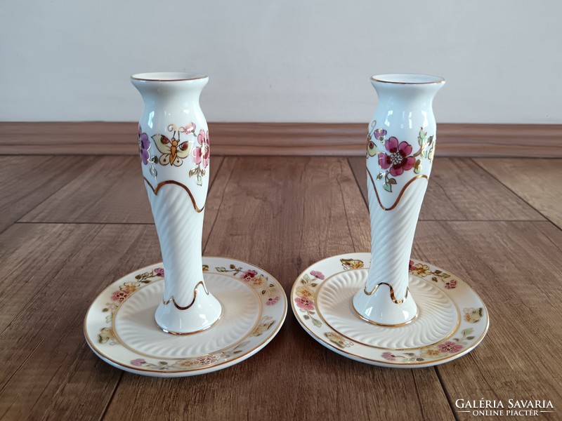 Pair of candlesticks with Zsolnay butterfly pattern
