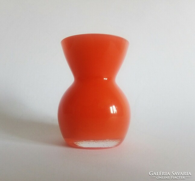 Orange-white überfang, layered Murano art-deco/mid.Century vase Italy 1960s