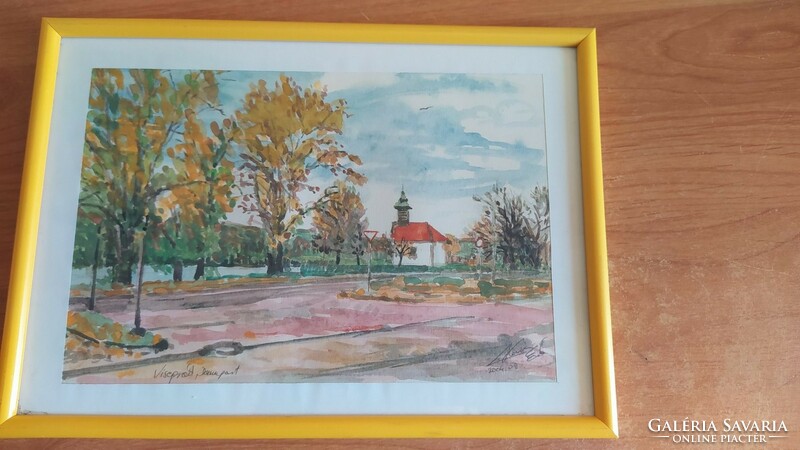 (K) Kovács Ernő gyönyörű akvarell Visegrád 30x23 cm szignózott